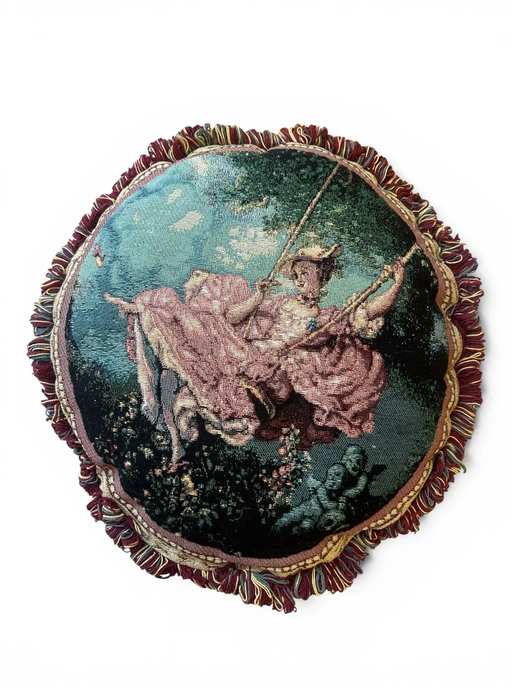 Vintage Fragonard The Swing Tapestry Round Pillow Whimsigoth Dark Cottagecore